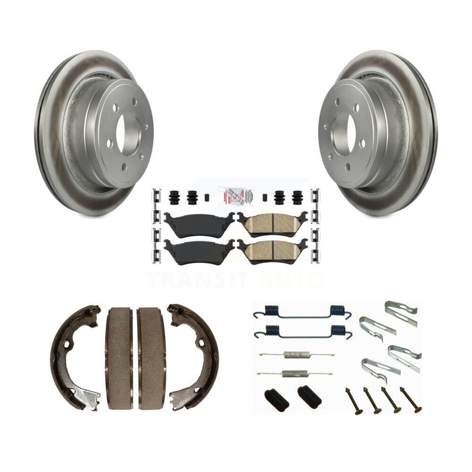 Rear Disc Coated Rotors Ceramic Pads Parking Brake Shoes And Hardware Kit For Ford F-150 KGA-107104