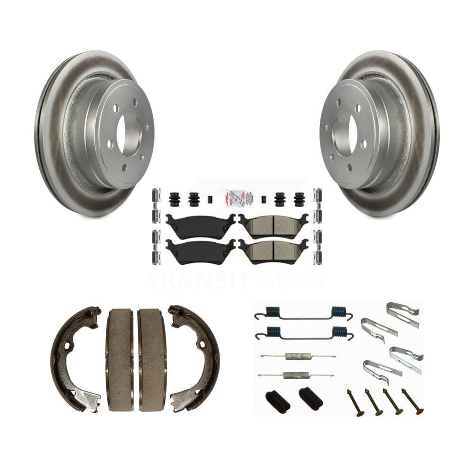 Rear Disc Coated Rotors Semi-Metallic Pads Parking Shoes And Hardware Kit For Ford F-150 KGA-107105