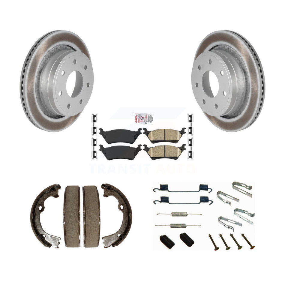 Rear Disc Coated Rotors Ceramic Pads Parking Brake Shoes And Hardware Kit For Ford F-150 KGA-107106