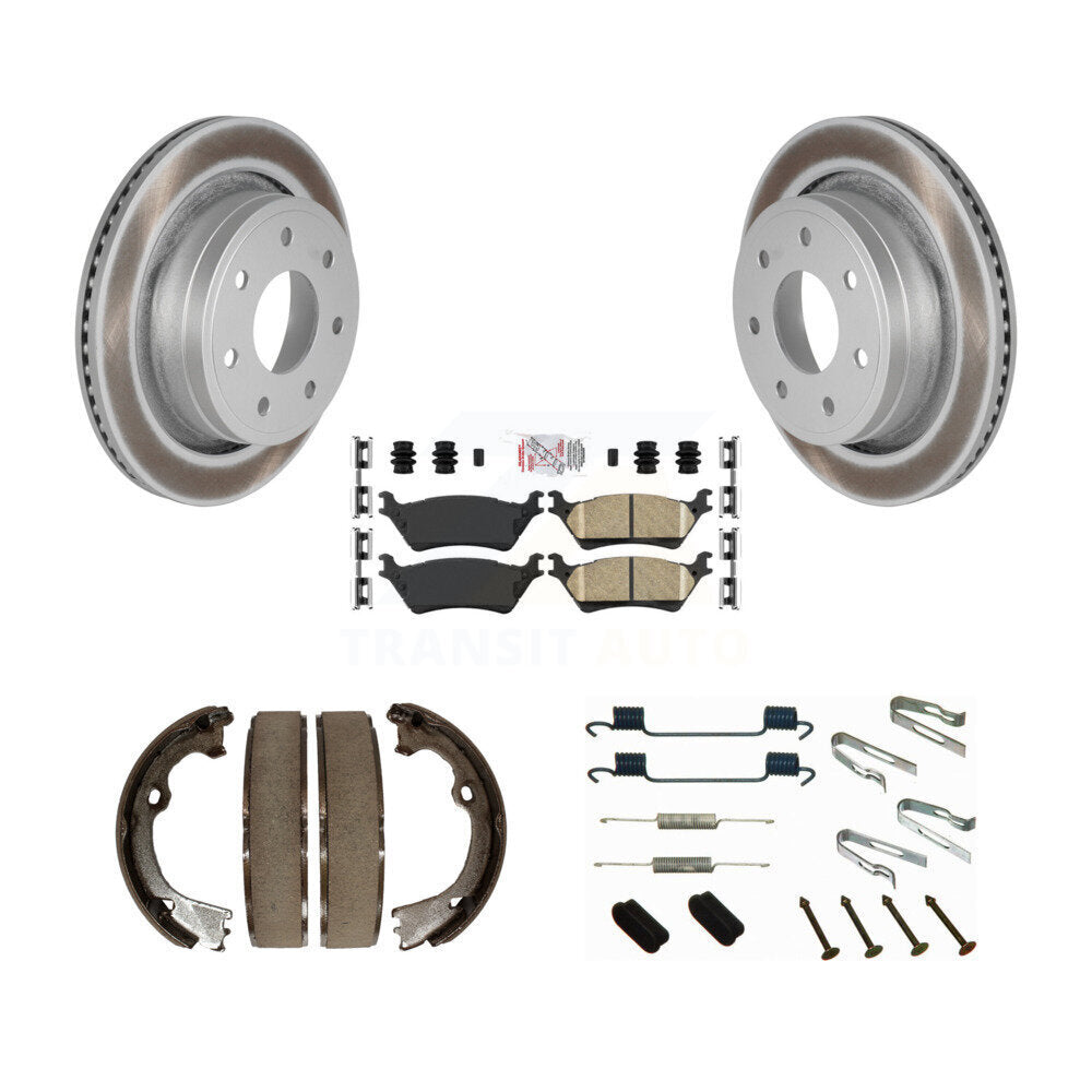 Rear Disc Coated Rotors Ceramic Pads Parking Brake Shoes And Hardware Kit For Ford F-150 KGA-107107