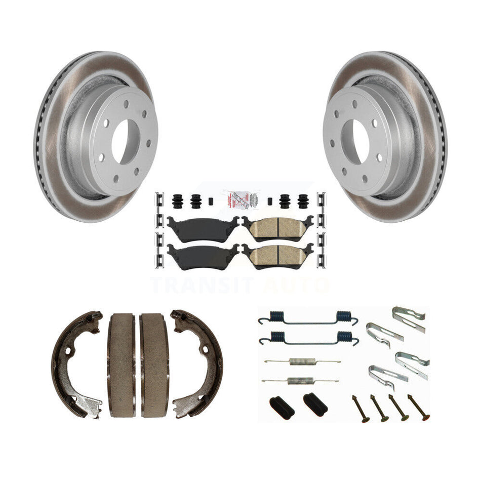 Rear Disc Coated Rotors Ceramic Pads Parking Brake Shoes And Hardware Kit For Ford F-150 KGA-107107