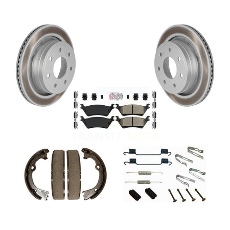 Rear Disc Coated Rotors Semi-Metallic Pads Parking Shoes And Hardware Kit For Ford F-150 KGA-107108