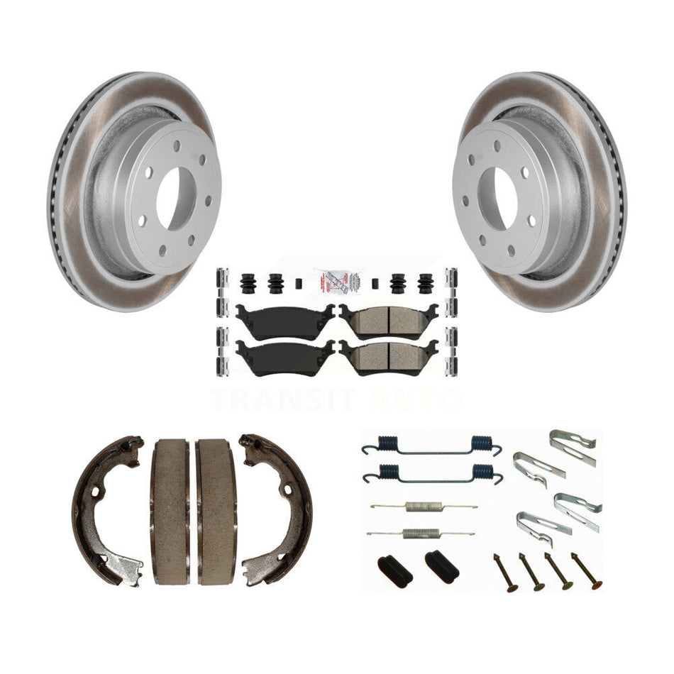 Rear Disc Coated Rotors Semi-Metallic Pads Parking Shoes And Hardware Kit For Ford F-150 KGA-107108
