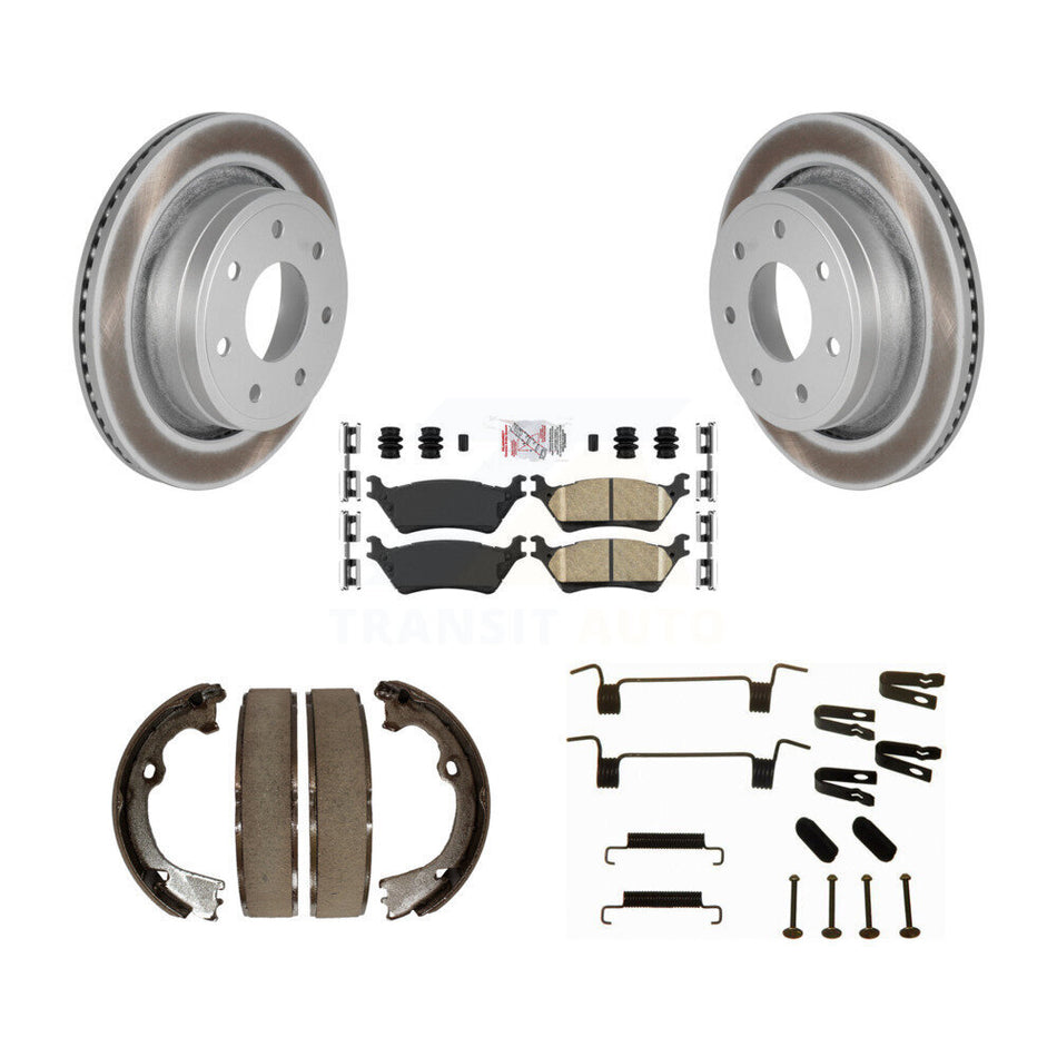 Rear Disc Coated Rotors Ceramic Pads Parking Brake Shoes And Hardware Kit For Ford F-150 KGA-107110