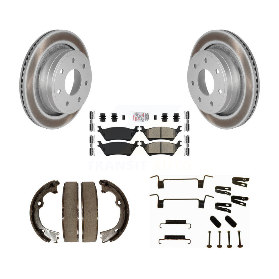 Rear Disc Coated Rotors Semi-Metallic Pads Parking Shoes And Hardware Kit For Ford F-150 KGA-107111