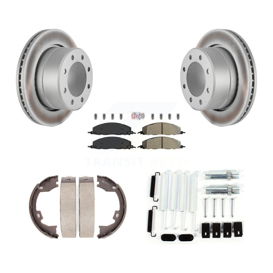 Rear Disc Coated Rotors Semi-Metallic Pads Parking Brake Shoes Hardware Kit For Ram 1500 KGA-107115