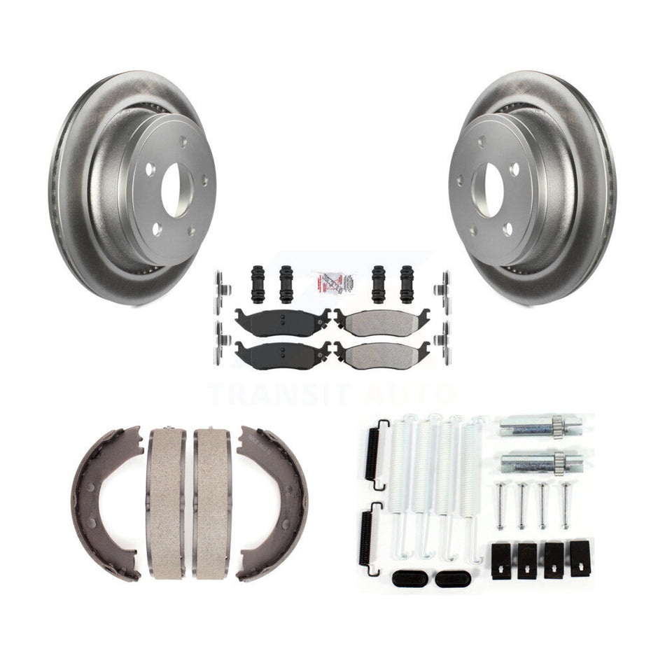 Rear Disc Coated Rotors Semi-Metallic Pads Parking Shoes Hardware Kit For Dodge Ram 1500 KGA-107116