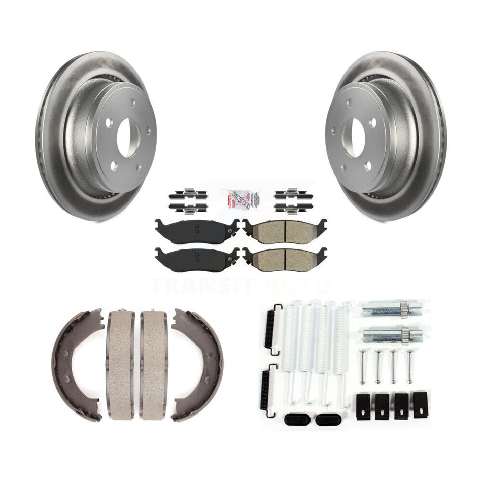 Rear Disc Coated Rotors Semi-Metallic Pads Parking Shoes Hardware Kit For Dodge Ram 1500 KGA-107117