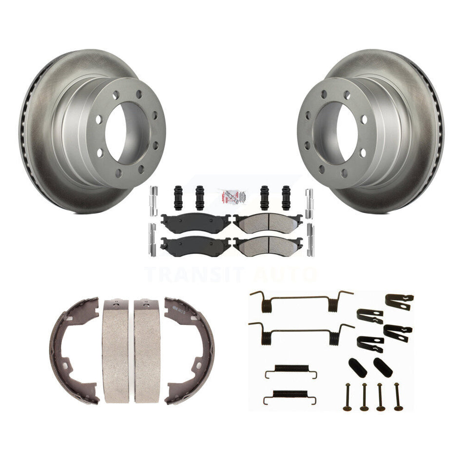 Rear Disc Coated Rotors Semi-Metallic Pads Parking Shoes Hardware Kit For Dodge Ram 1500 KGA-107118