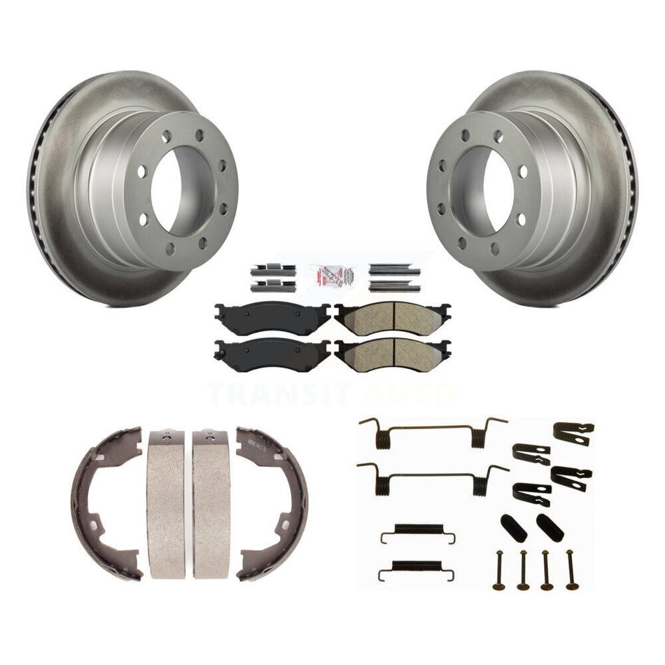 Rear Disc Coated Rotors Semi-Metallic Pads Parking Shoes Hardware Kit For Dodge Ram 1500 KGA-107119