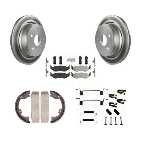 Rear Disc Coated Rotors Semi-Metallic Pads Parking Shoes Hardware Kit For Dodge Ram 1500 KGA-107120