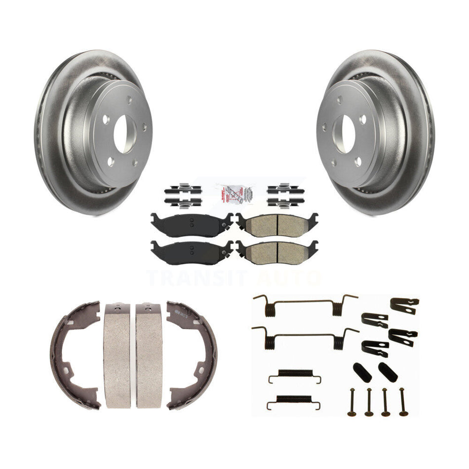 Rear Disc Coated Rotors Semi-Metallic Pads Parking Shoes Hardware Kit For Dodge Ram 1500 KGA-107121