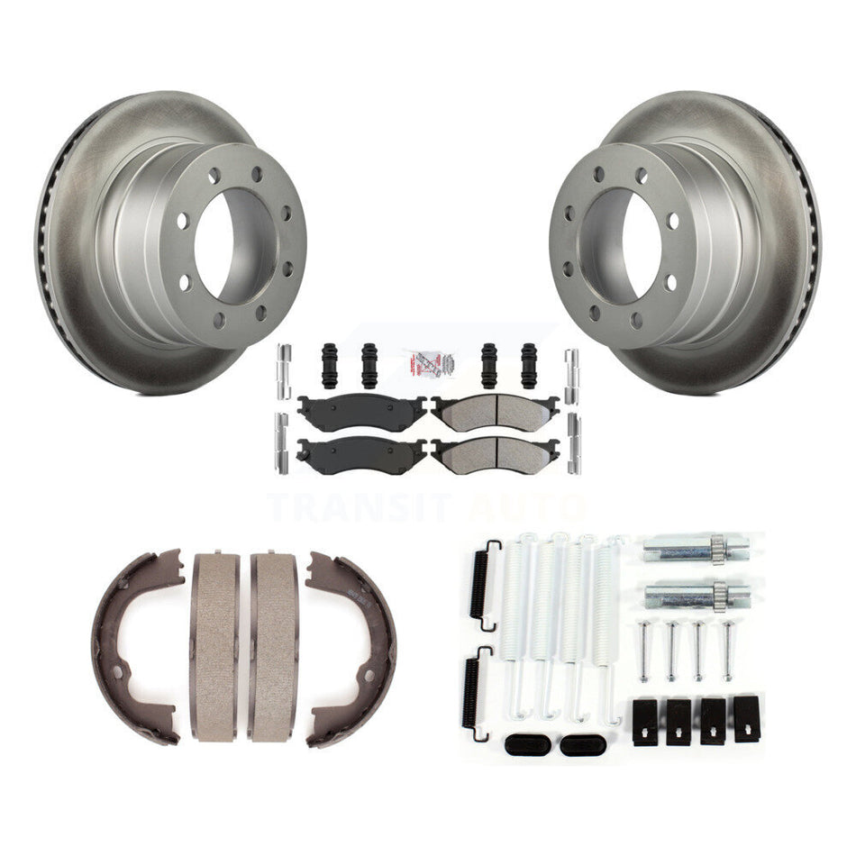 Rear Disc Coated Rotors Semi-Metallic Pads Parking Shoes Hardware Kit For Dodge Ram 1500 KGA-107122