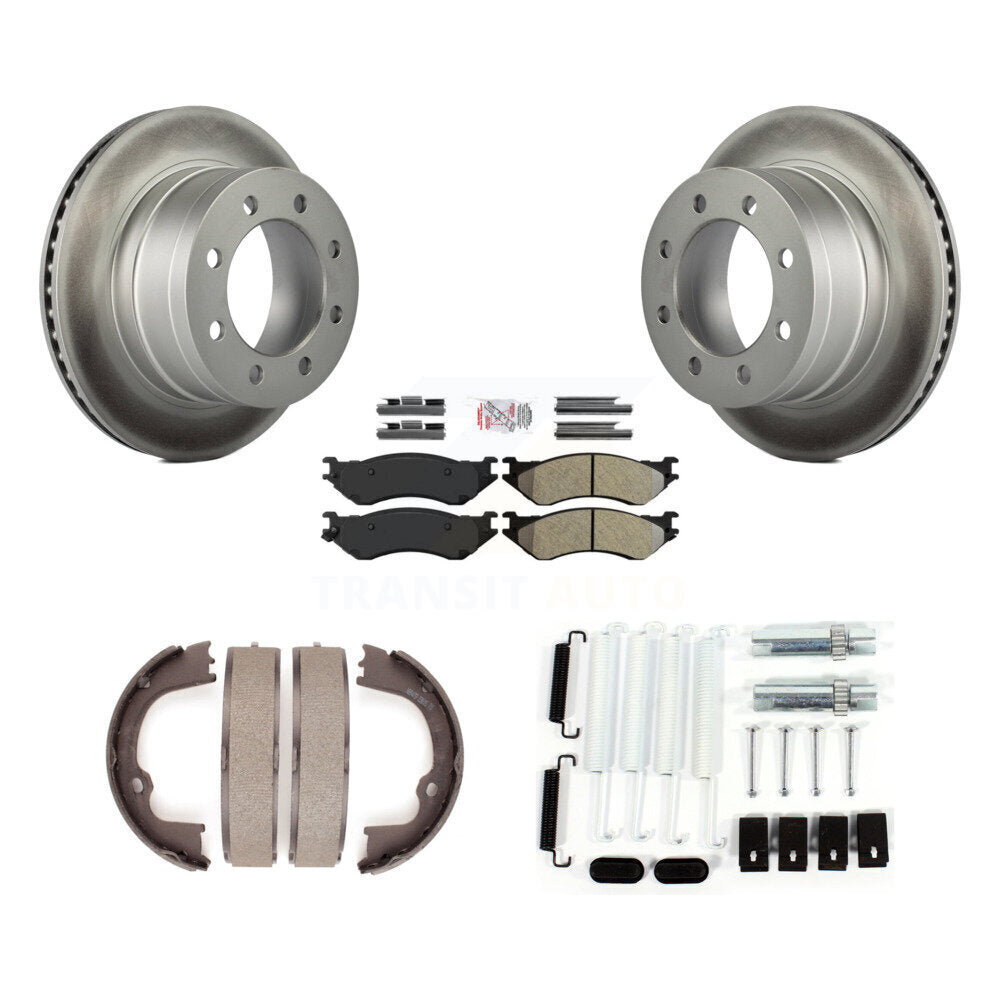 Rear Disc Coated Rotors Semi-Metallic Pads Parking Shoes Hardware Kit For Dodge Ram 1500 KGA-107123