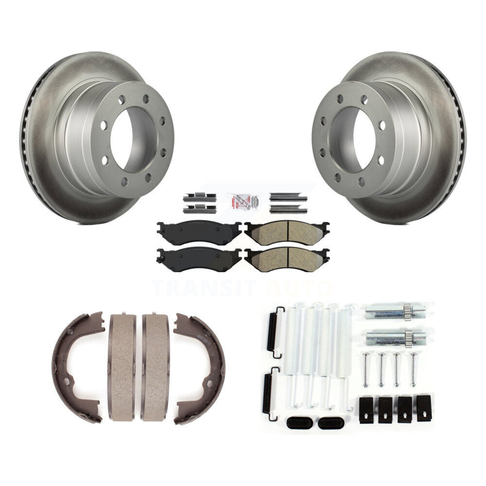 Rear Disc Coated Rotors Semi-Metallic Pads Parking Shoes Hardware Kit For Dodge Ram 1500 KGA-107123