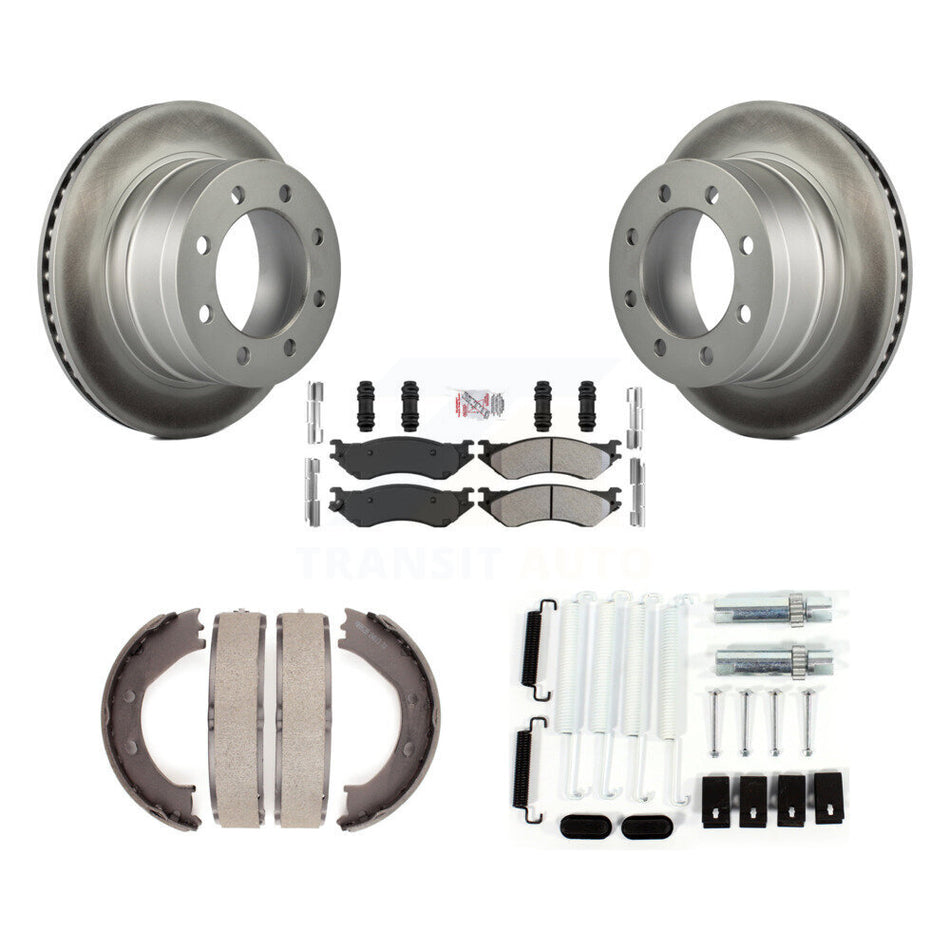 Rear Disc Coated Rotors Semi-Metallic Pads Parking Shoes Hardware Kit For Dodge Ram 1500 KGA-107124
