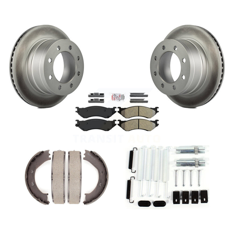Rear Disc Coated Rotors Semi-Metallic Pads Parking Shoes Hardware Kit For Dodge Ram 1500 KGA-107125