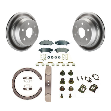 Rear Disc Coated Rotors Semi-Metallic Pads Parking Shoes & Hardware Kit For Chevrolet GMC KGA-107128