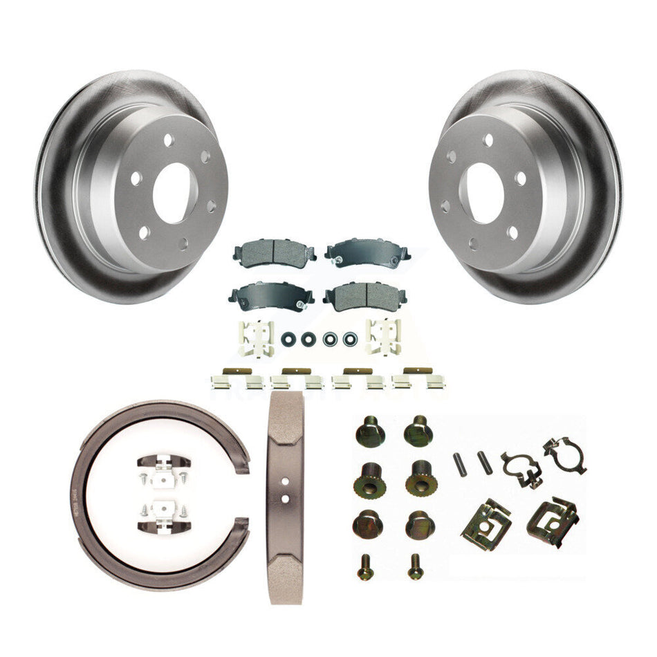 Rear Disc Coated Rotors Semi-Metallic Pads Parking Shoes & Hardware Kit For Chevrolet GMC KGA-107128