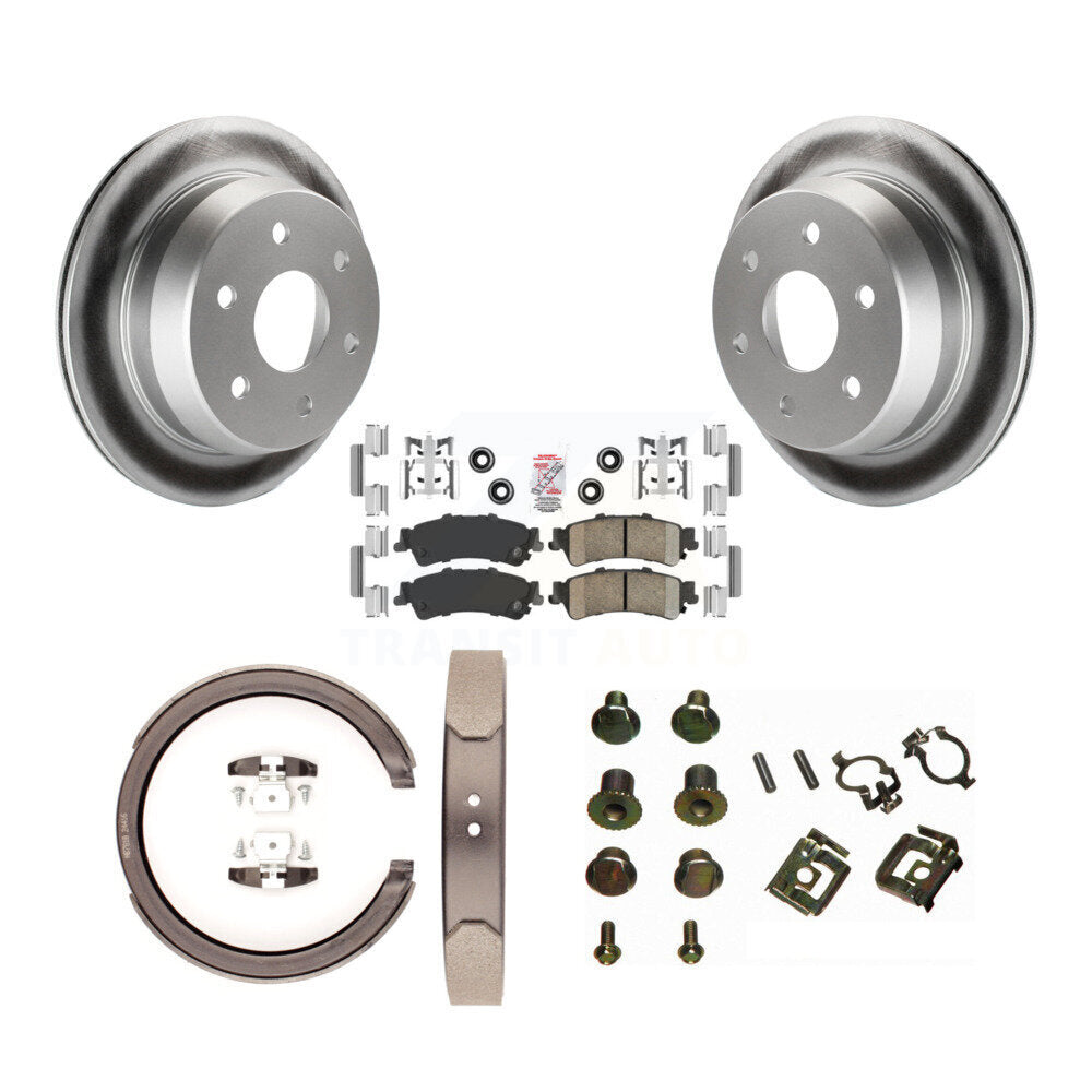 Rear Disc Coated Rotors Ceramic Pads Parking Shoes & Hardware Kit For Chevrolet GMC 1500 KGA-107129