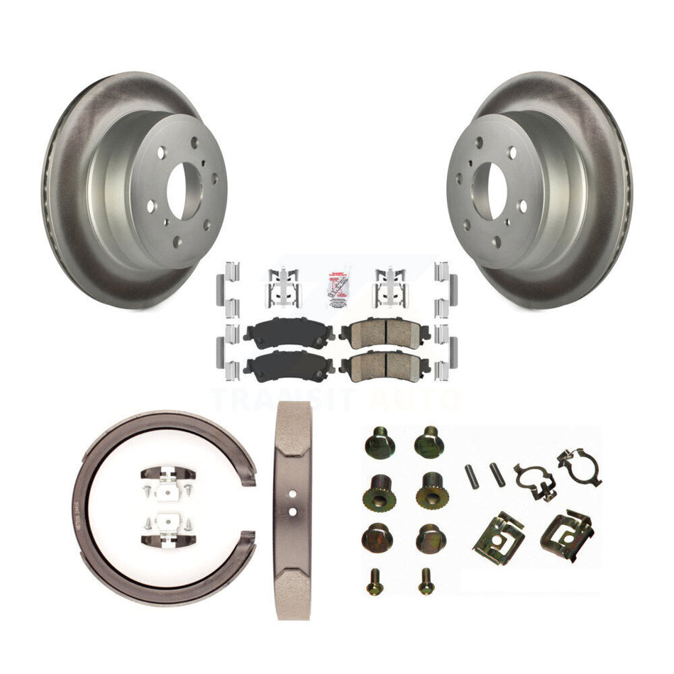 Rear Disc Coated Rotors Ceramic Pads Parking Brake Shoes And Hardware Kit For KGA-107130