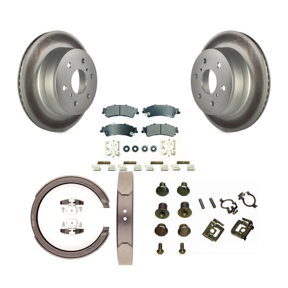 Rear Disc Coated Rotors Semi-Metallic Pads Parking Brake Shoes And Hardware Kit For KGA-107131