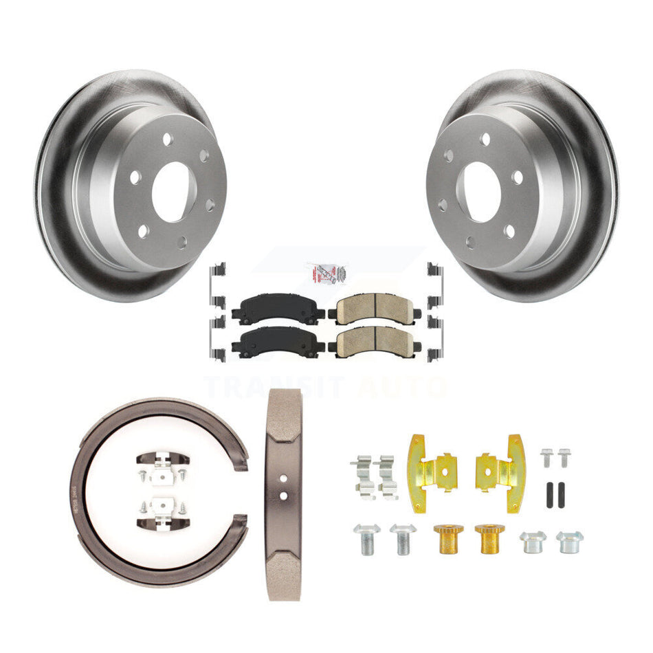 Rear Disc Coated Rotors Ceramic Pads Parking Shoes & Hardware Kit For Chevrolet Avalanche KGA-107142