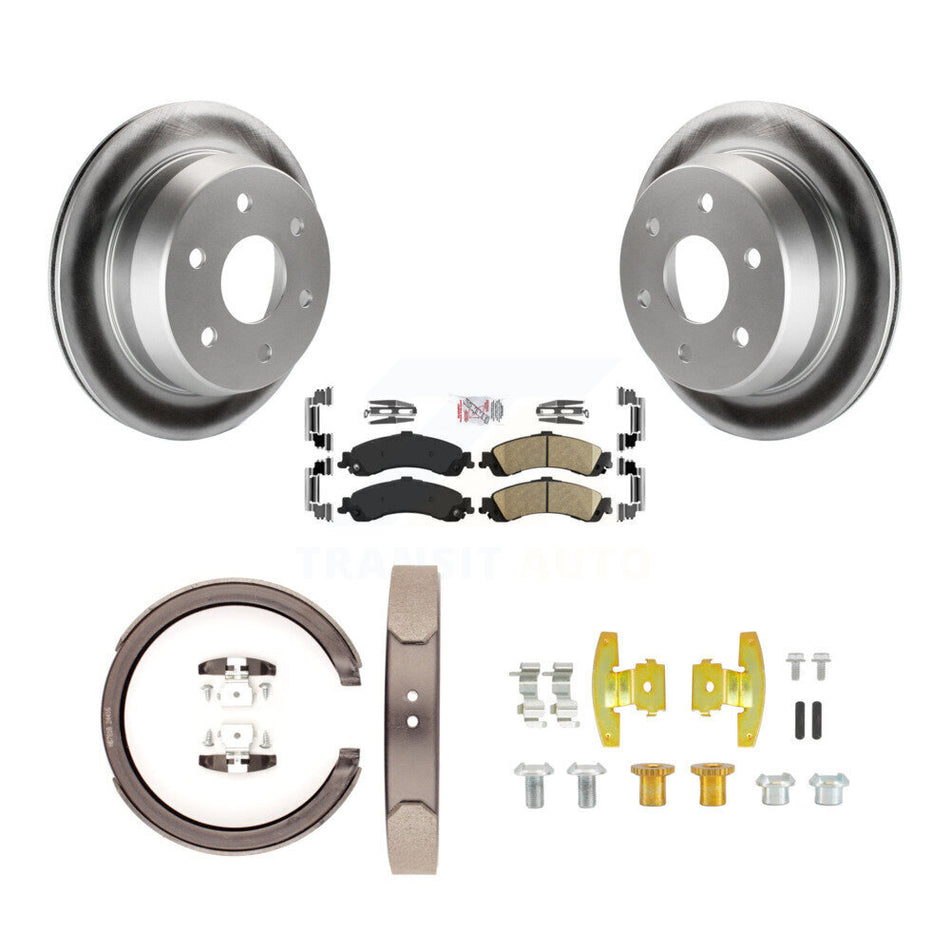 Rear Disc Coated Rotors Ceramic Pads Parking Brake Shoes And Hardware Kit For KGA-107150