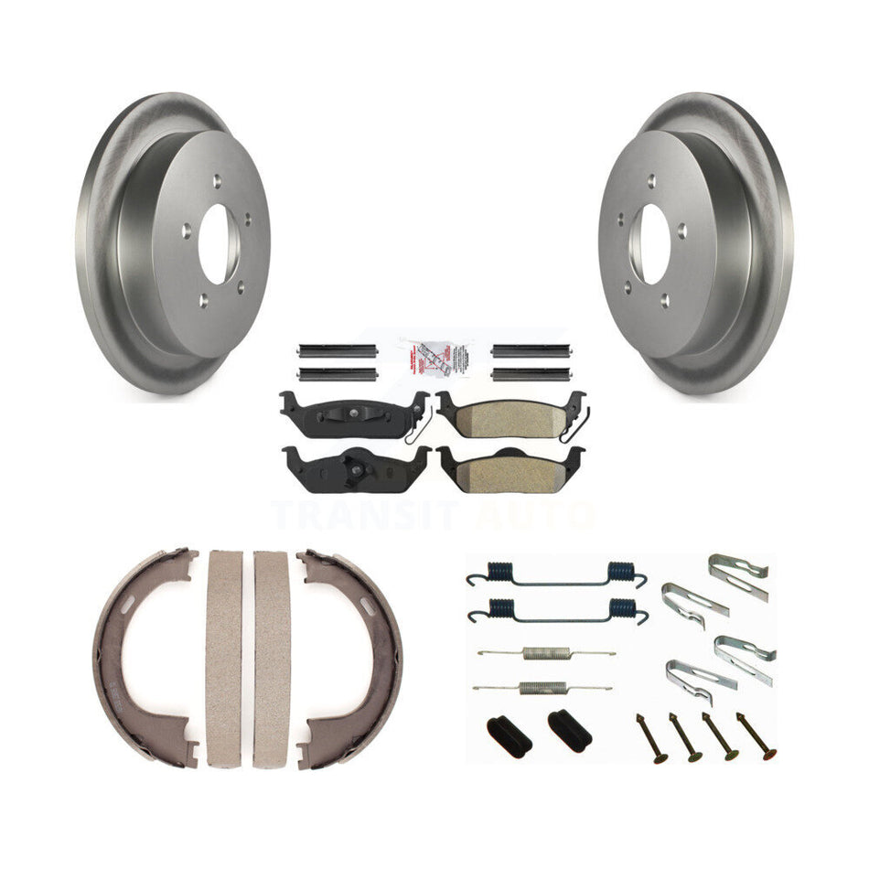 Rear Disc Coated Rotors Semi-Metallic Pads Parking Shoes And Hardware Kit For Ford F-150 KGA-107159