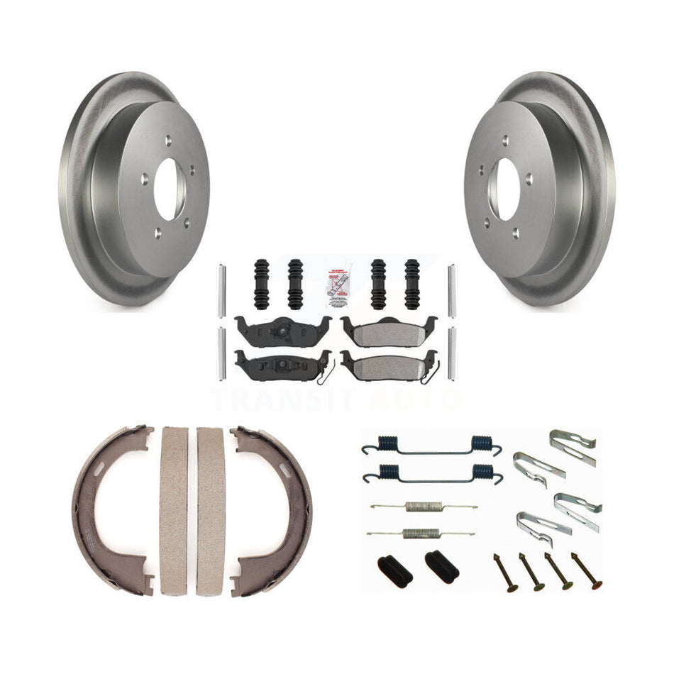 Rear Disc Coated Rotors Semi-Metallic Pads Parking Shoes And Hardware Kit For Ford F-150 KGA-107160