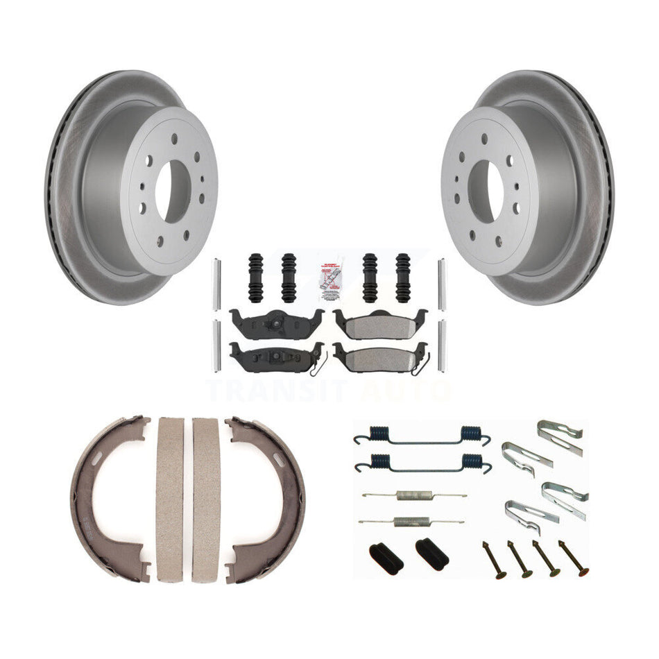 Rear Disc Coated Rotors Semi-Metallic Pads Parking Shoes Hardware Kit For Ford F-150 Mark KGA-107164