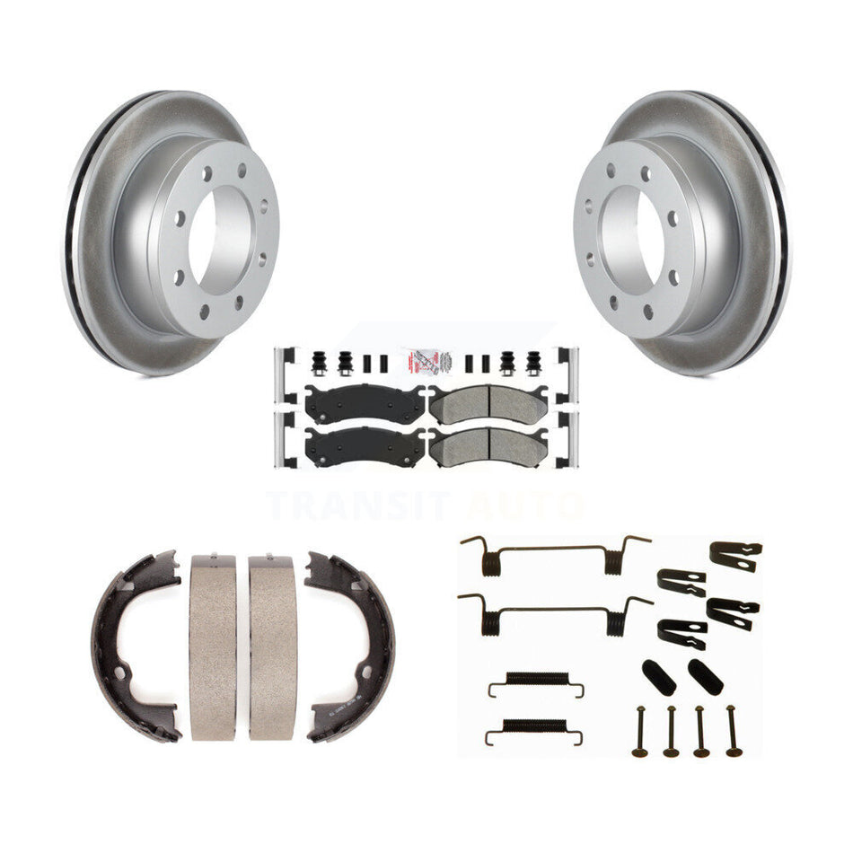 Rear Disc Coated Rotors Semi-Metallic Pads Parking Shoes & Hardware Kit For Chevrolet GMC KGA-107167