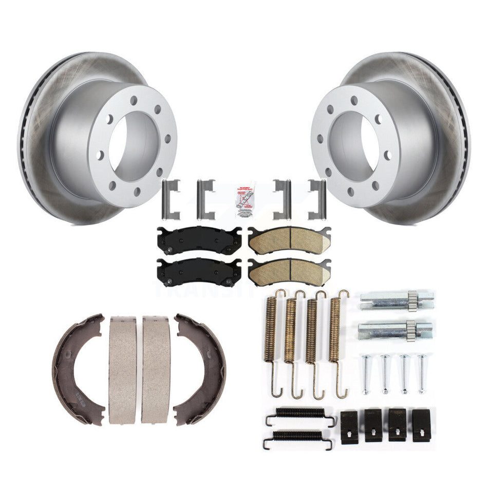 Rear Disc Coated Rotors Ceramic Pads Parking Brake Shoes And Hardware Kit For KGA-107168