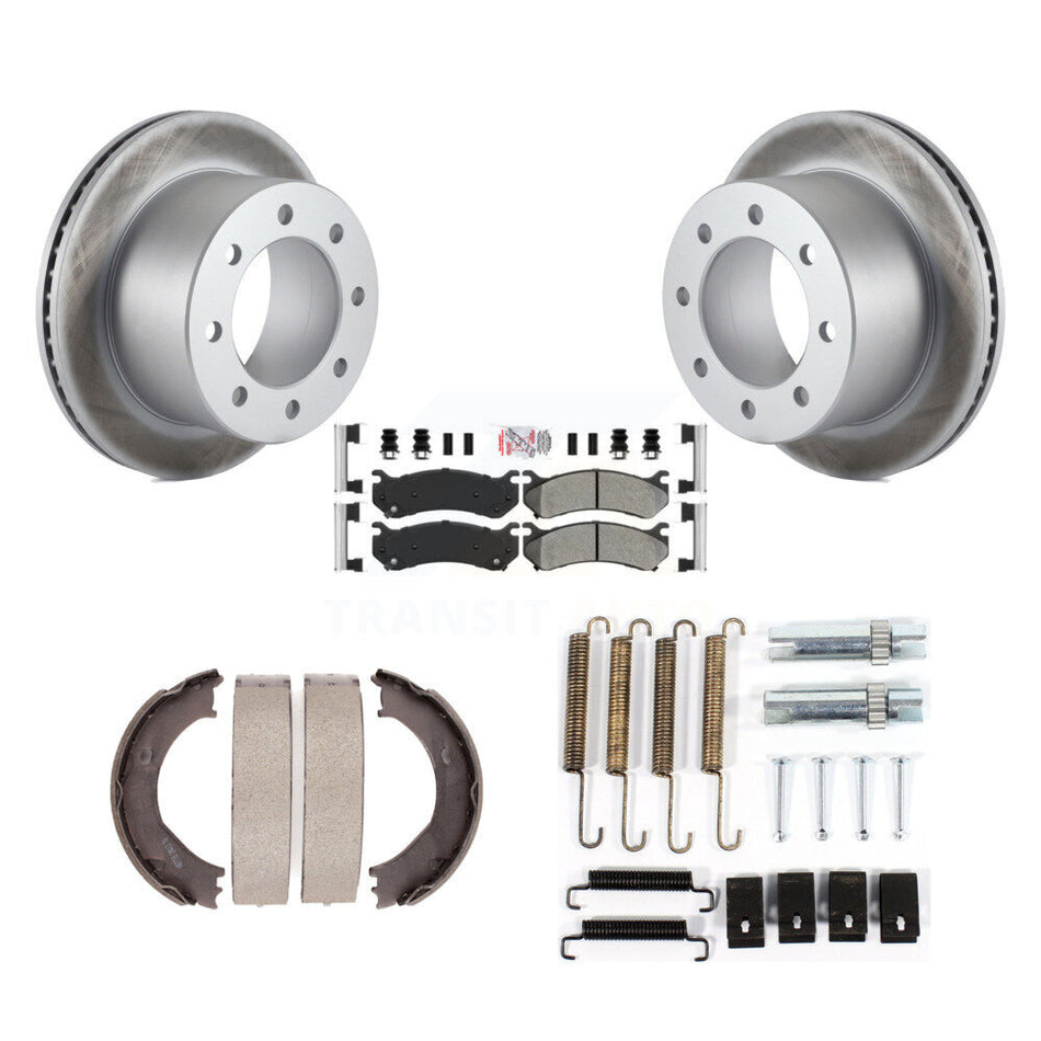 Rear Disc Coated Rotors Semi-Metallic Pads Parking Brake Shoes And Hardware Kit For KGA-107169