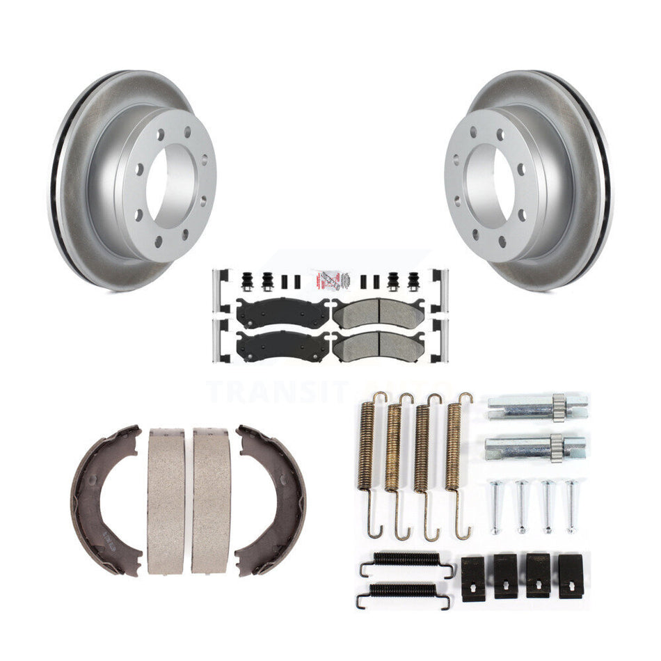 Rear Disc Coated Rotors Semi-Metallic Pads Parking Shoes Hardware Kit For GMC Sierra 3500 KGA-107171