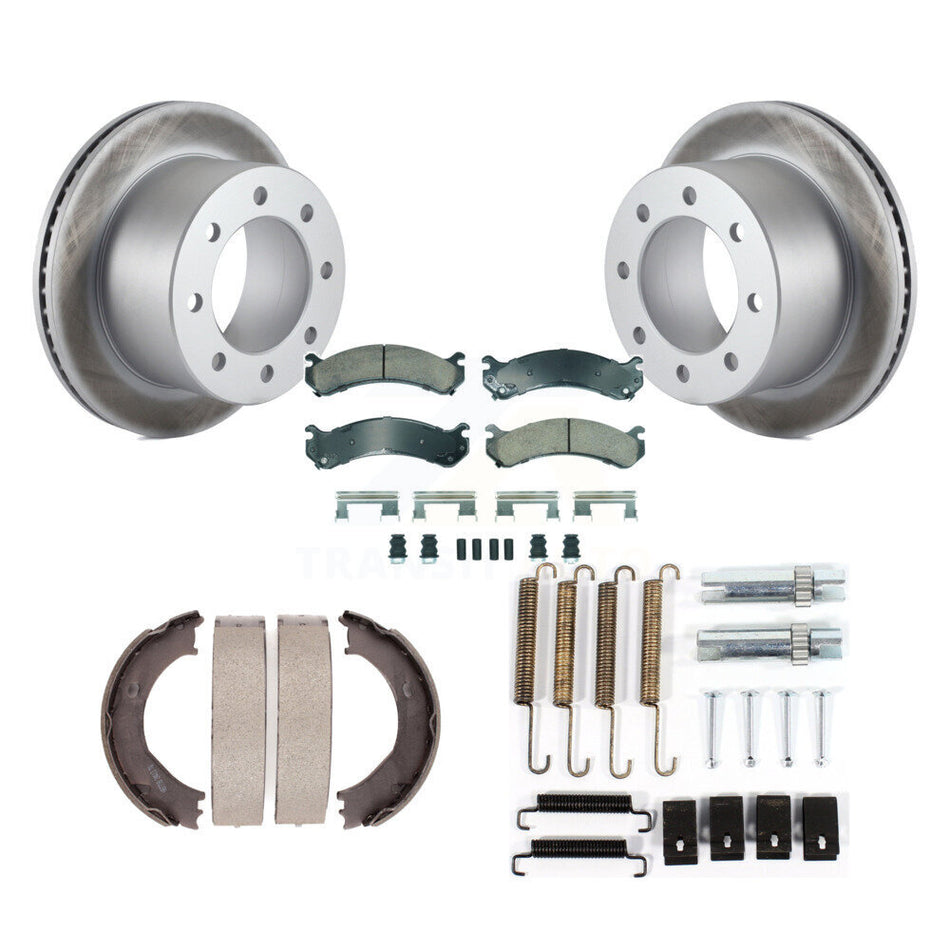 Rear Disc Coated Rotors Ceramic Pads Parking Shoes & Hardware Kit For Chevrolet Silverado KGA-107174