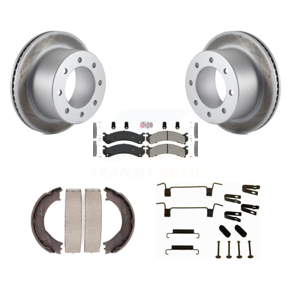 Rear Disc Coated Rotors Semi-Metallic Pads Parking Brake Shoes And Hardware Kit For KGA-107179
