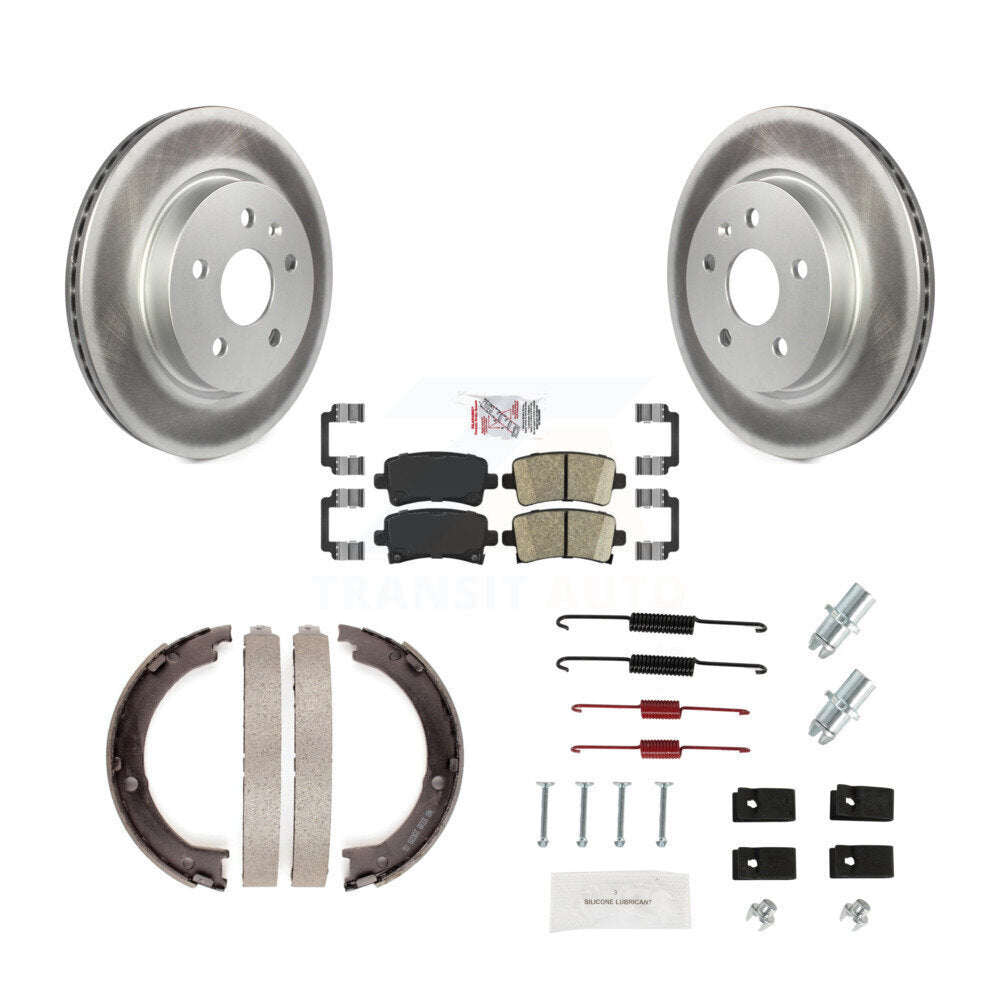 Rear Disc Coated Rotors Ceramic Pads Parking Brake Shoes & Hardware Kit For Cadillac XTS KGA-107182