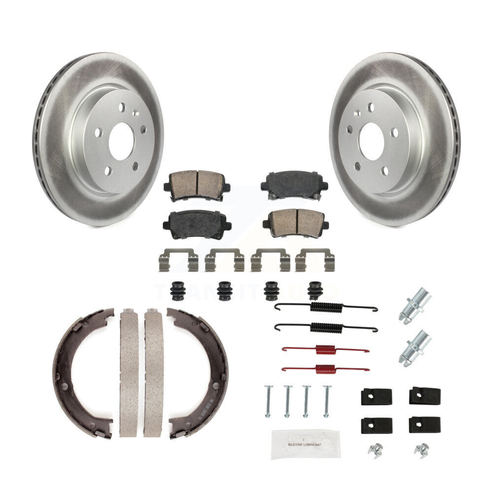 Rear Disc Coated Rotors Ceramic Pads Parking Brake Shoes & Hardware Kit For Cadillac XTS KGA-107183