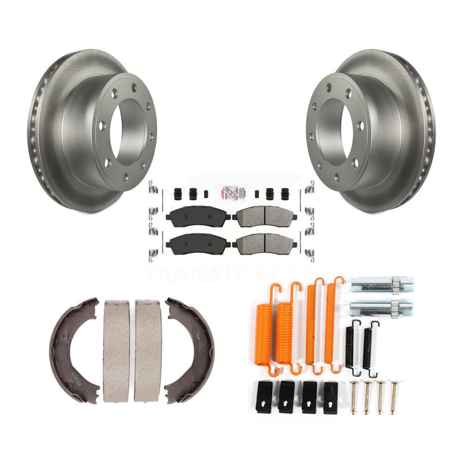Rear Disc Coated Rotors Semi-Metallic Pads Parking Shoes Hardware Kit For Ford F-350 Duty KGA-107198