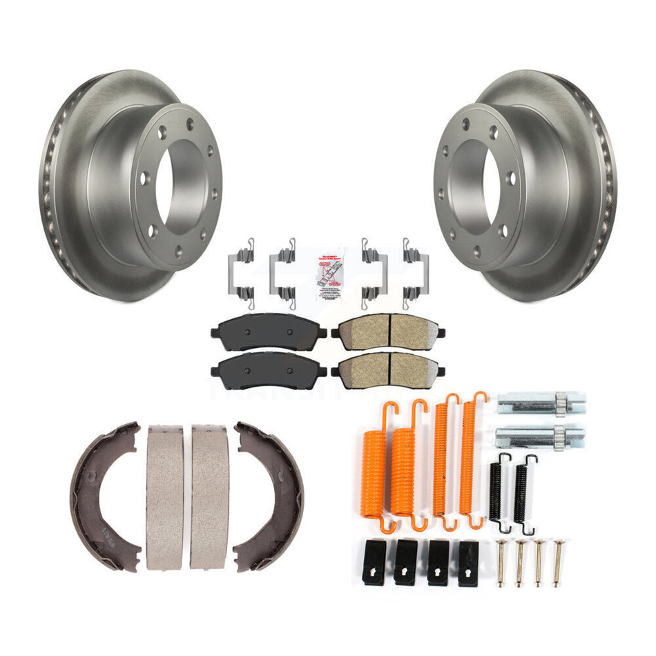 Rear Disc Coated Rotors Semi-Metallic Pads Parking Shoes Hardware Kit For Ford F-350 Duty KGA-107199