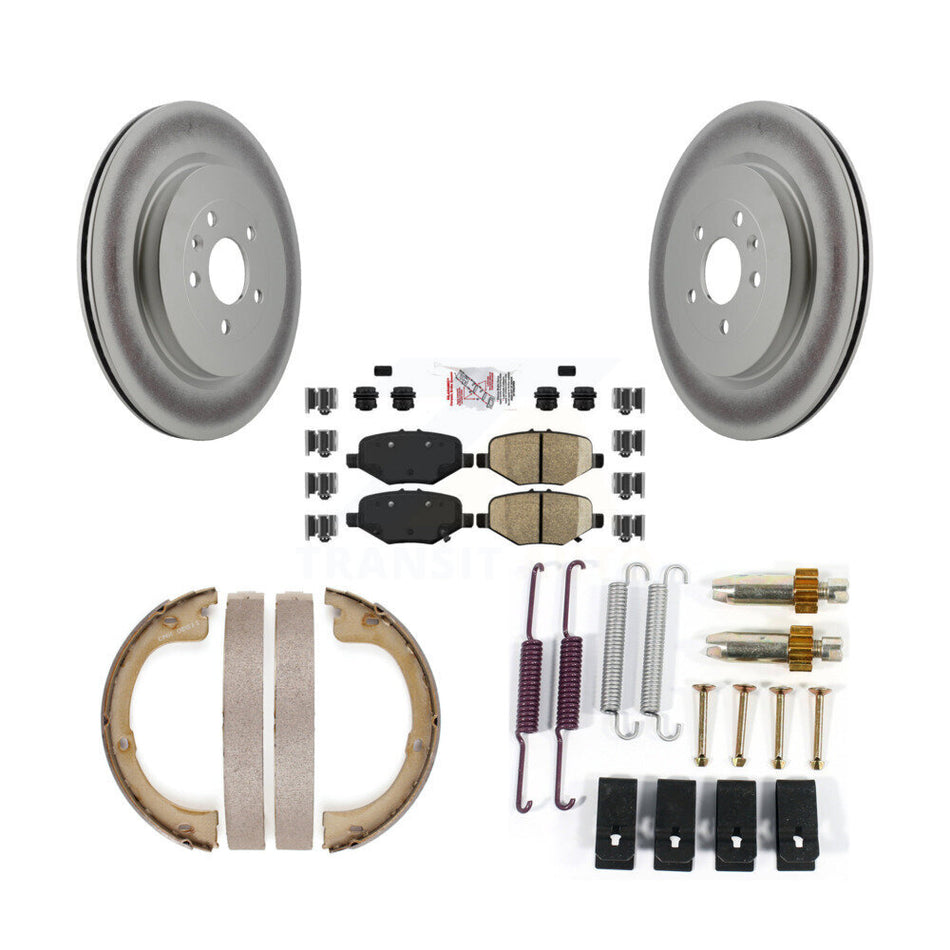 Rear Disc Coated Rotors Semi-Metallic Pads Parking Shoes And Hardware Kit For Lincoln MKT KGA-107204