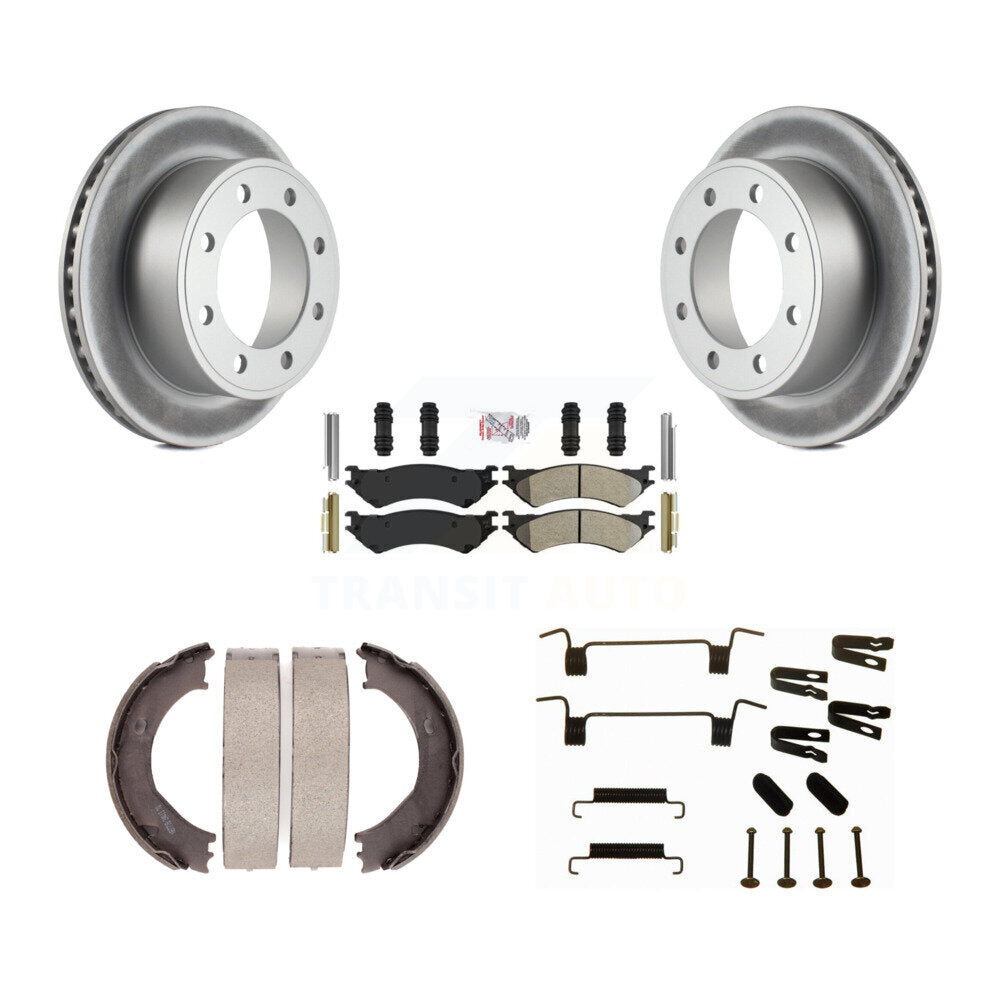 Rear Disc Coated Rotors Semi-Metallic Pads Parking Shoes Hardware Kit For Ford E-350 Duty KGA-107207