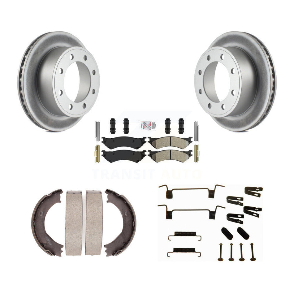 Rear Disc Coated Rotors Semi-Metallic Pads Parking Shoes Hardware Kit For Ford E-350 Duty KGA-107207