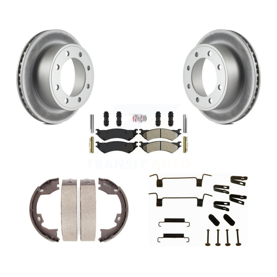 Rear Disc Coated Rotors Semi-Metallic Pads Parking Shoes Hardware Kit For Ford E-350 Duty KGA-107209