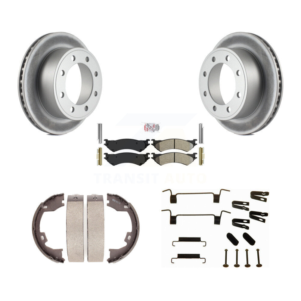 Rear Disc Coated Rotors Semi-Metallic Pads Parking Shoes Hardware Kit For Ford E-350 Duty KGA-107210