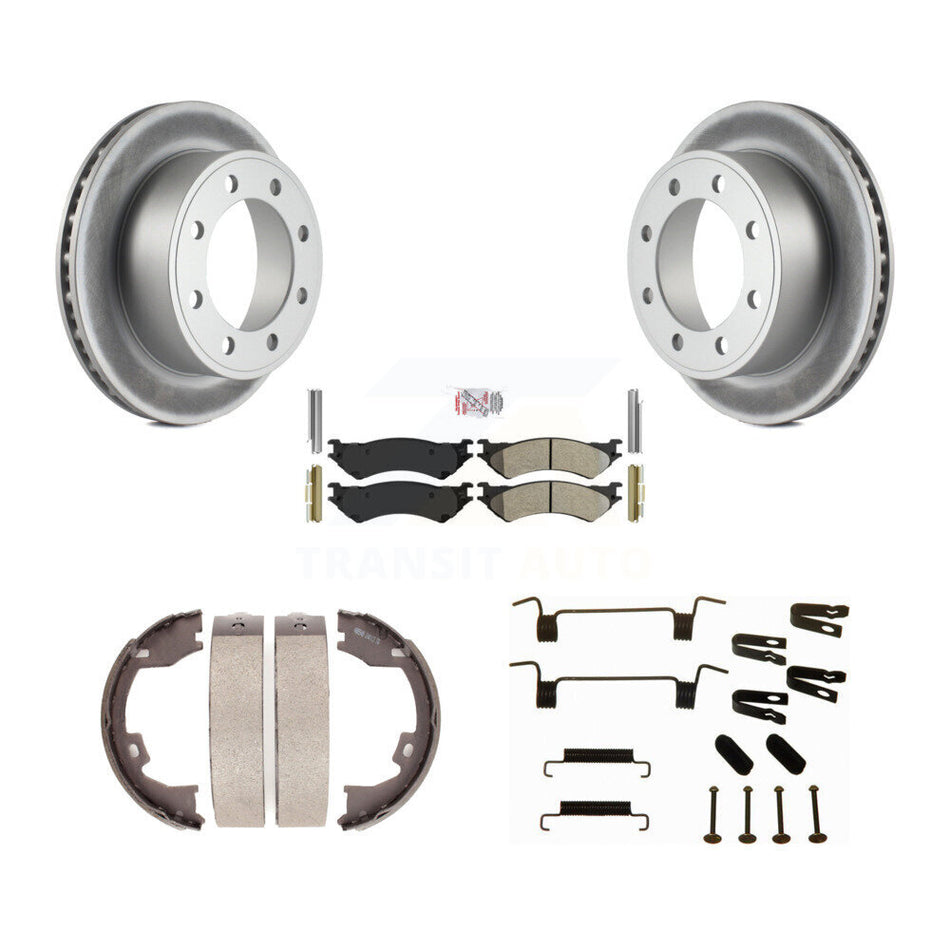 Rear Disc Coated Rotors Semi-Metallic Pads Parking Shoes Hardware Kit For Ford E-350 Duty KGA-107210
