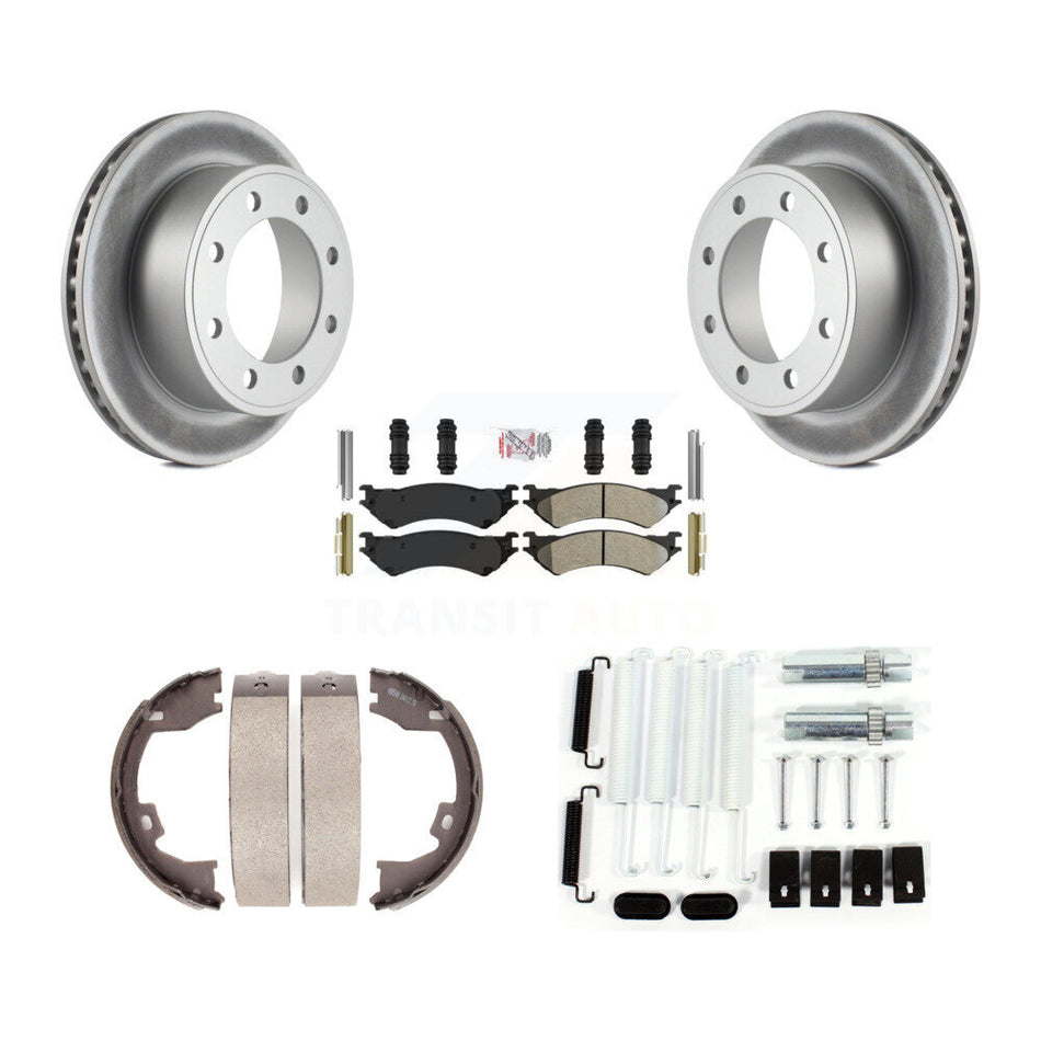 Rear Disc Coated Rotors Semi-Metallic Pads Parking Shoes And Hardware Kit For Ford E-150 KGA-107211