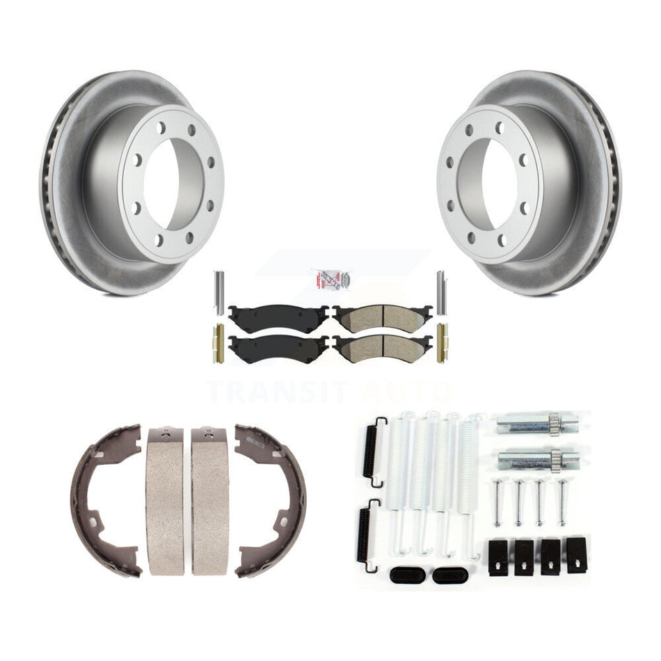 Rear Disc Coated Rotors Semi-Metallic Pads Parking Shoes And Hardware Kit For Ford E-150 KGA-107212