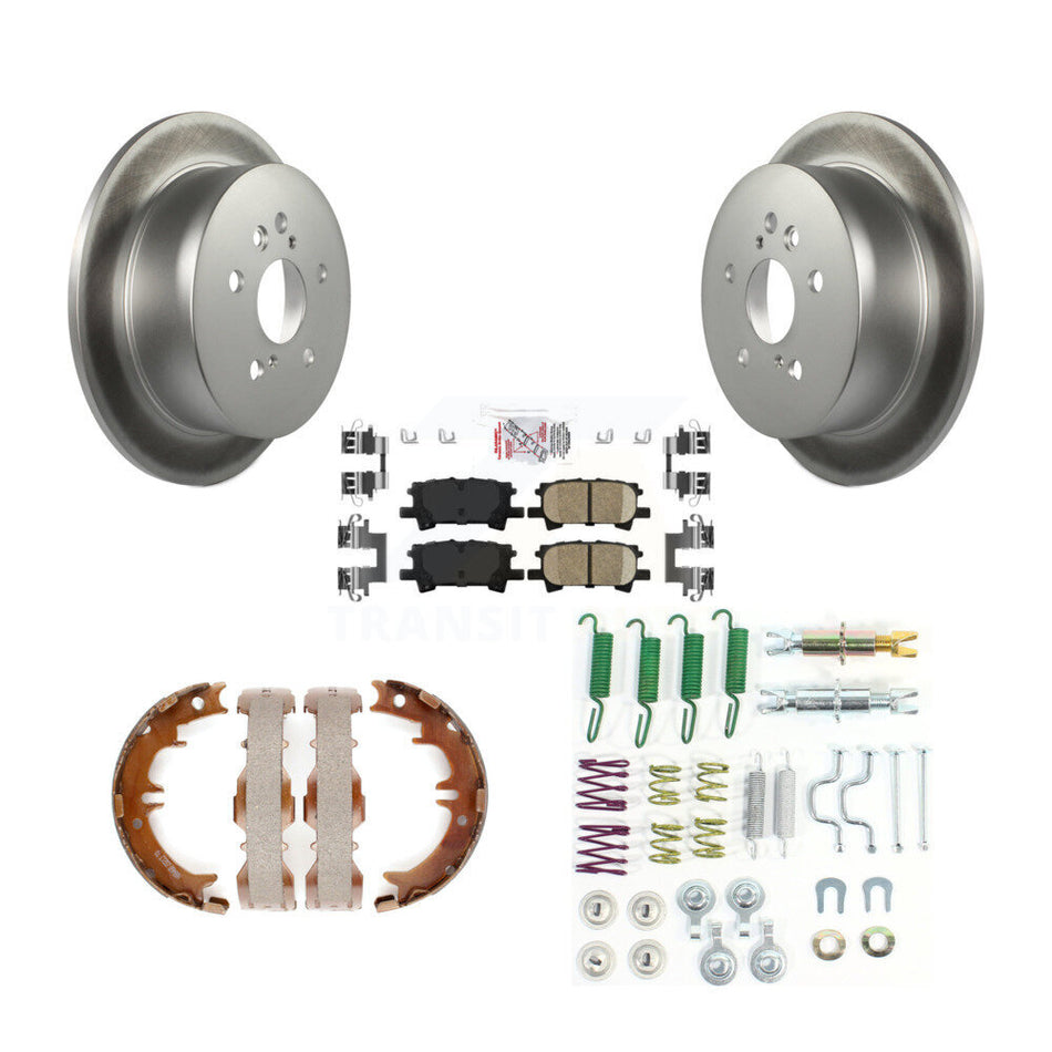 Rear Disc Coated Rotors Ceramic Pads Parking Shoes & Hardware Kit For Lexus RX350 Toyota KGA-107216